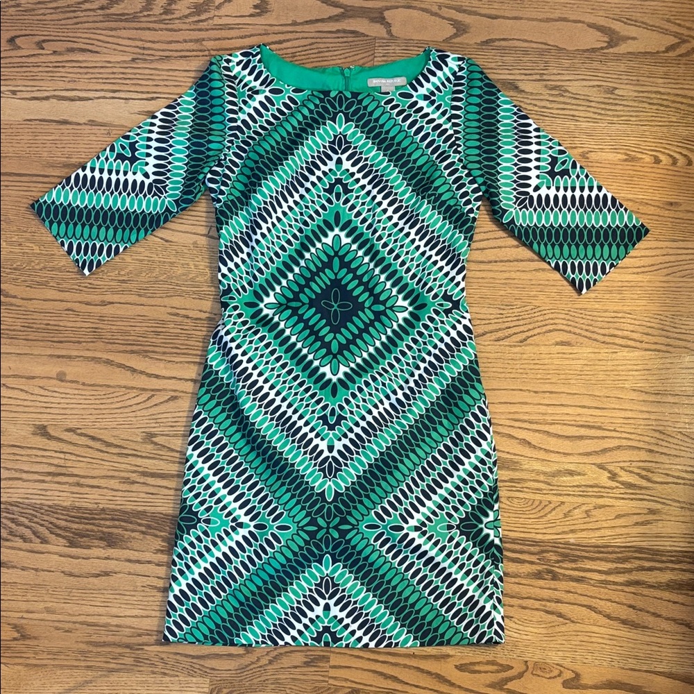 Banana Republic Green, Navy Blue and White Geometric Dress. Size 0